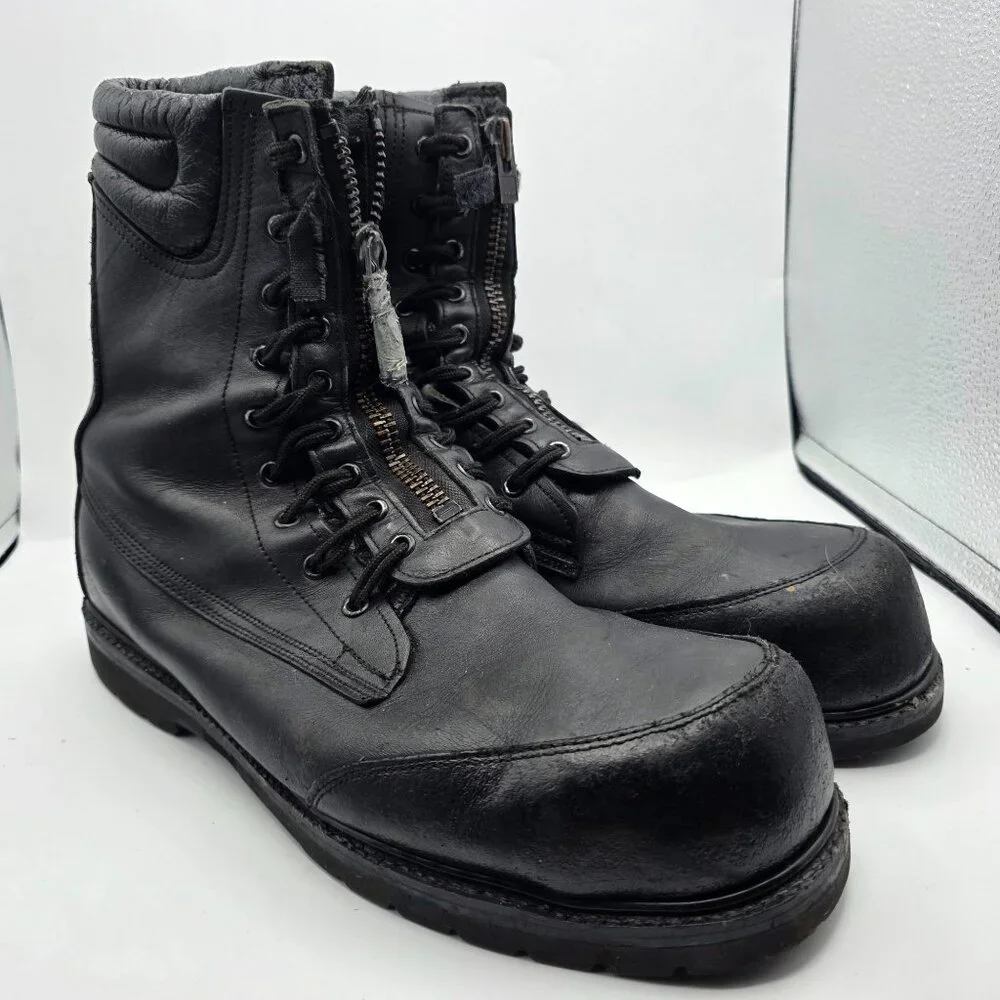 Tactical Work Boots Mens Size 14 Black Leather Vibram Soles Zipper Work Casual